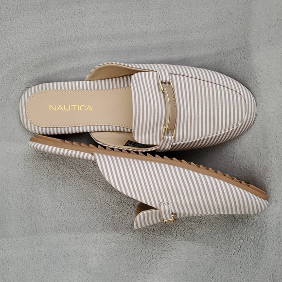 🆕️ NAUTICA Labella 5 Beige Striped Fabric Loafer Mule Flat Shoes SIZE: 7 - Picture 1 of 12